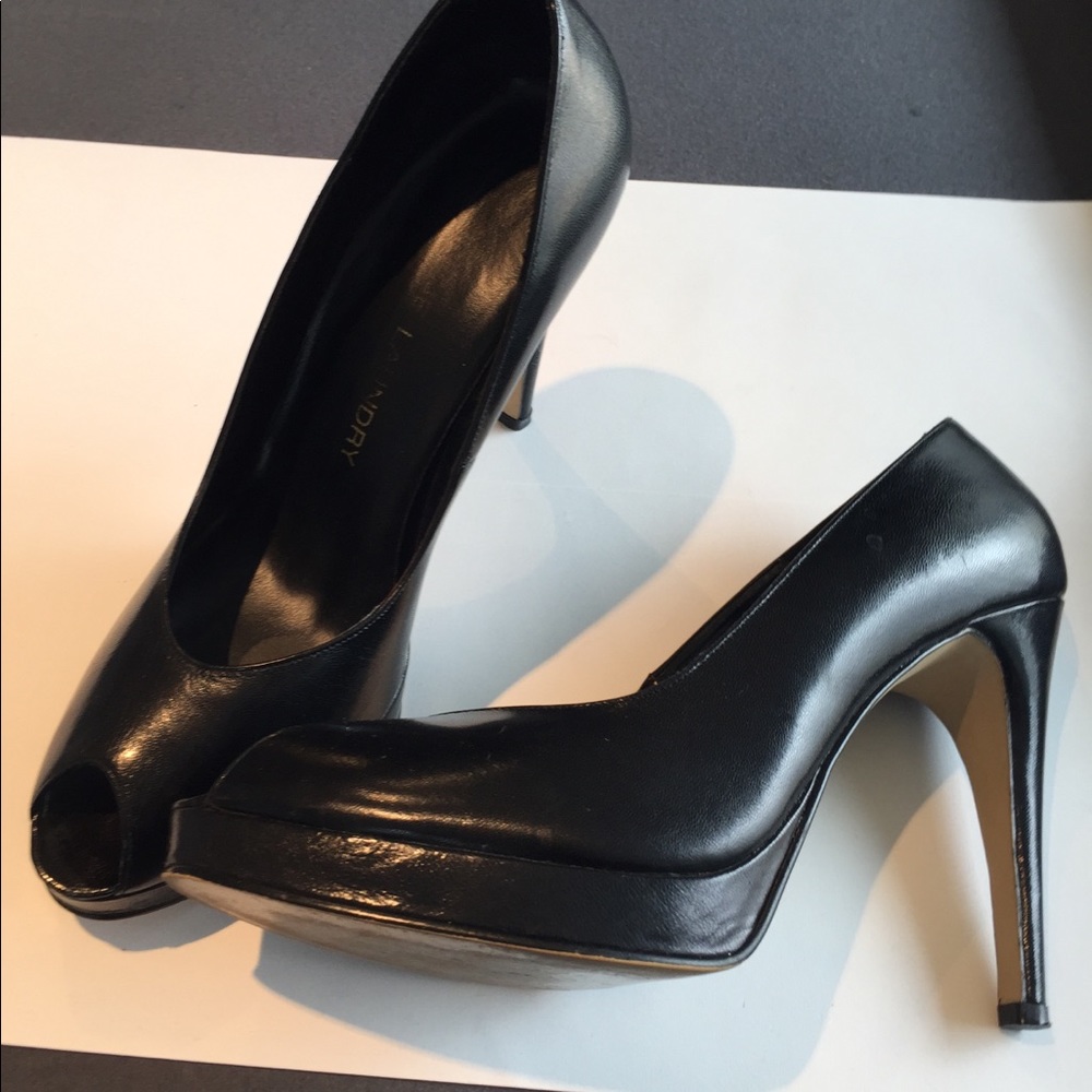 4 inch black open toe Chinese Laundry pumps